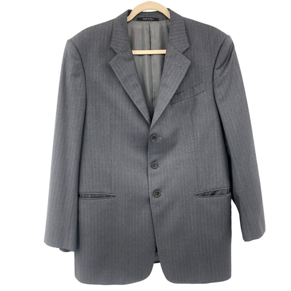Giorgio Armani Le Collezioni Sz 44R Gray Blazer Blue Stripe Jacket Italy Made